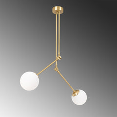 Suspension style industriel 2 lampes Glenn Verre Blanc et Métal Or