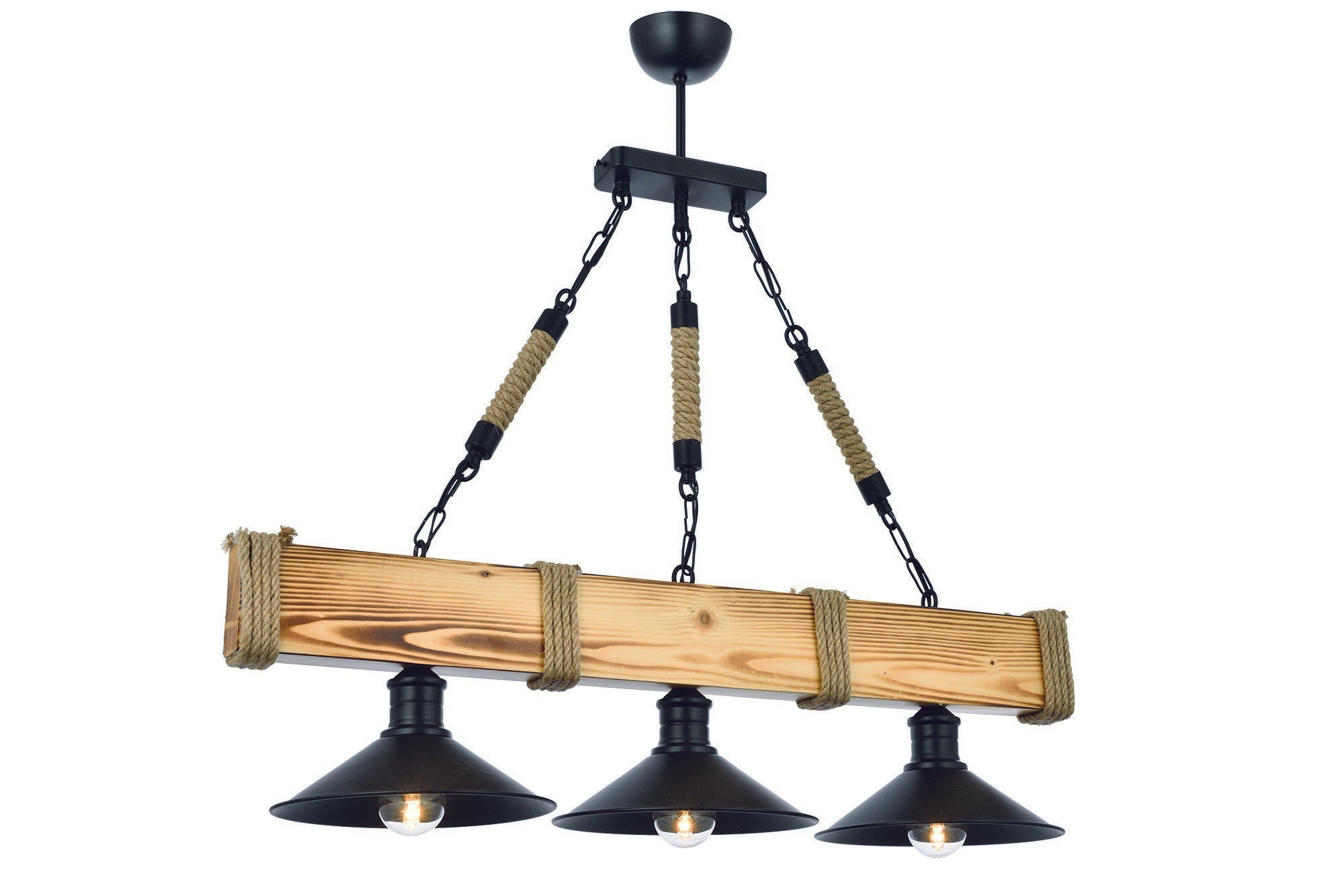 Suspension style industriel 3 lampes Gates L70cm Bois clair et Métal Noir