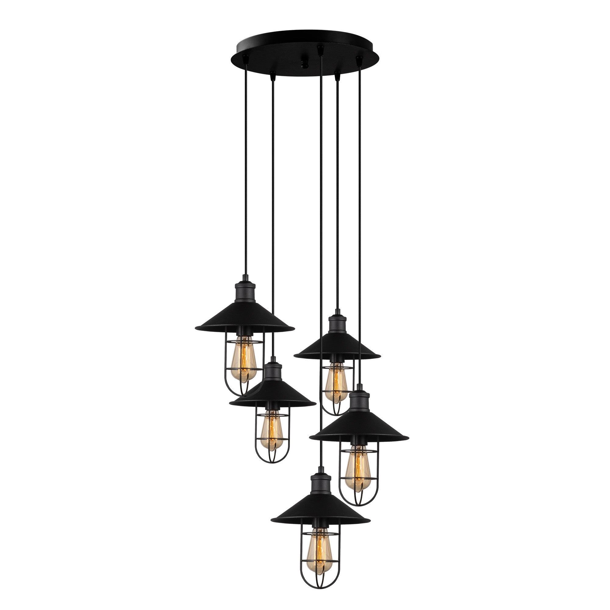 Suspension style industriel 5 lampes escalier Làmpara D58cm Métal Noir