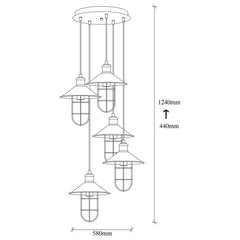 Suspension style industriel 5 lampes escalier Làmpara D58cm Métal Noir