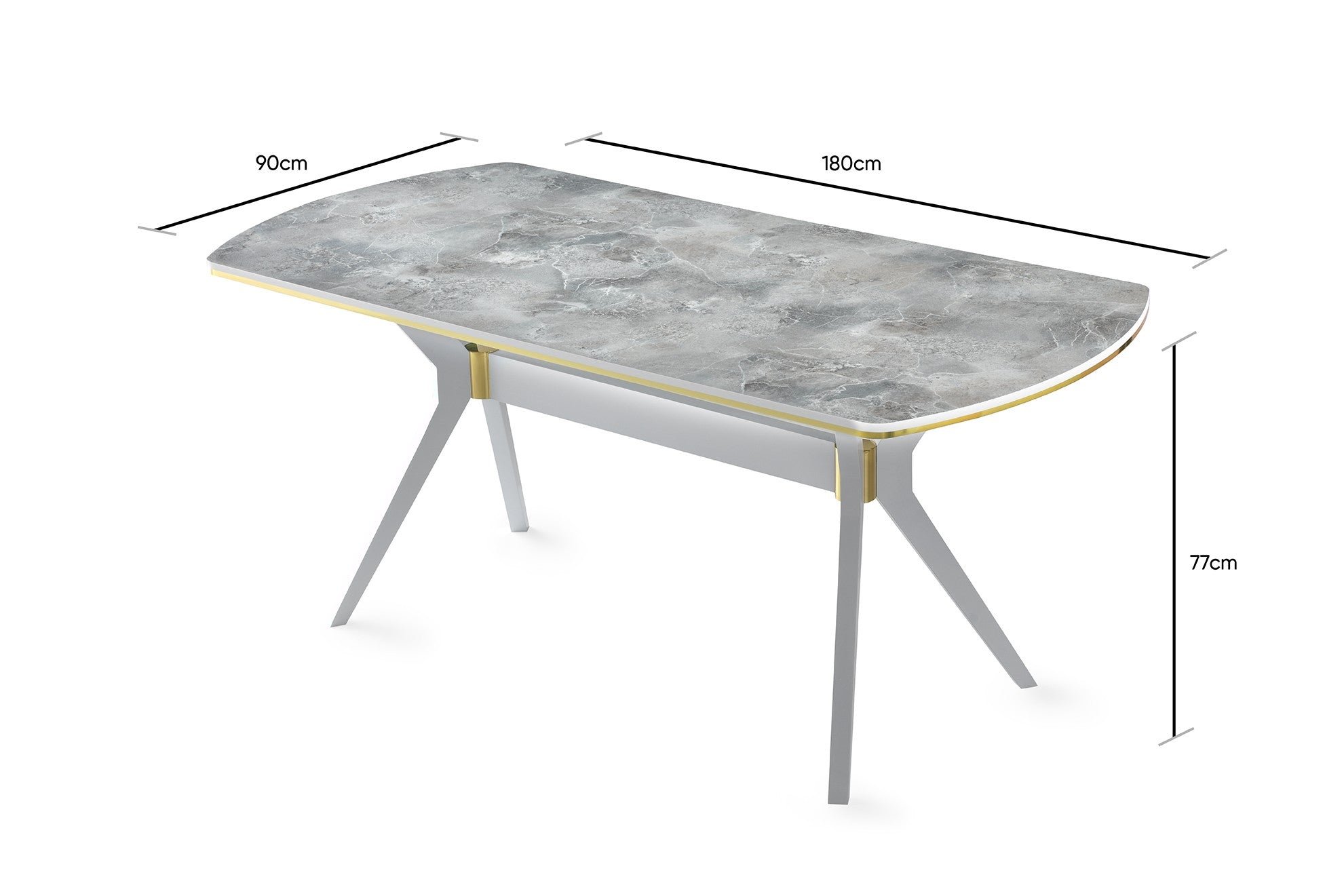 Table à manger Fotka 180cm Bois Effet marbre Blanc et Or