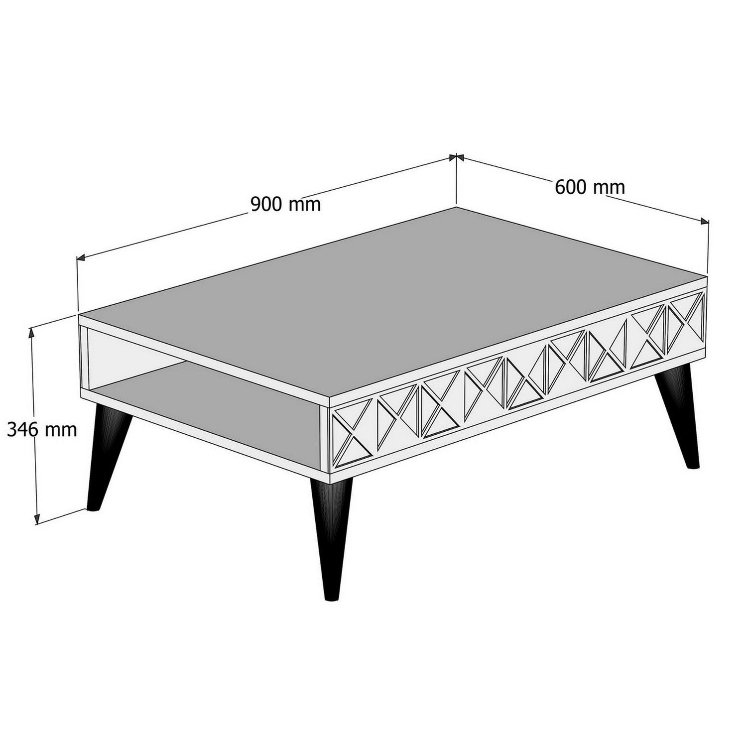 Table basse 1 compartiment Nakach 90x60cm Motif Géométrique Bois Blanc Crème et Marron