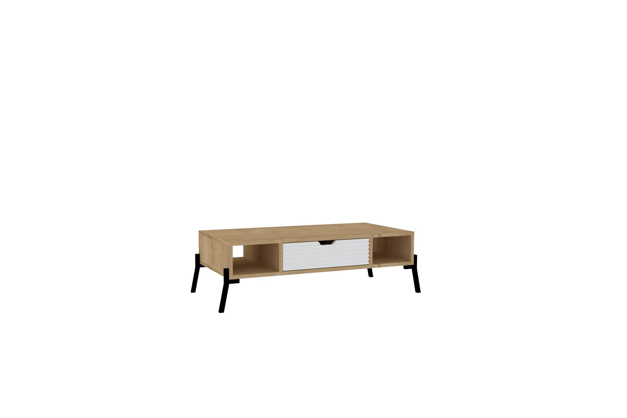 Table basse 1 tiroir Anne L100xH28,2cm Chêne clair et Blanc