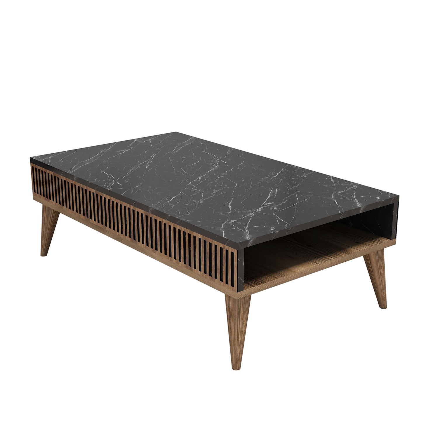 Table basse 2 étages Yemaya 105x60cm Bois Naturel et Noir effet marbre