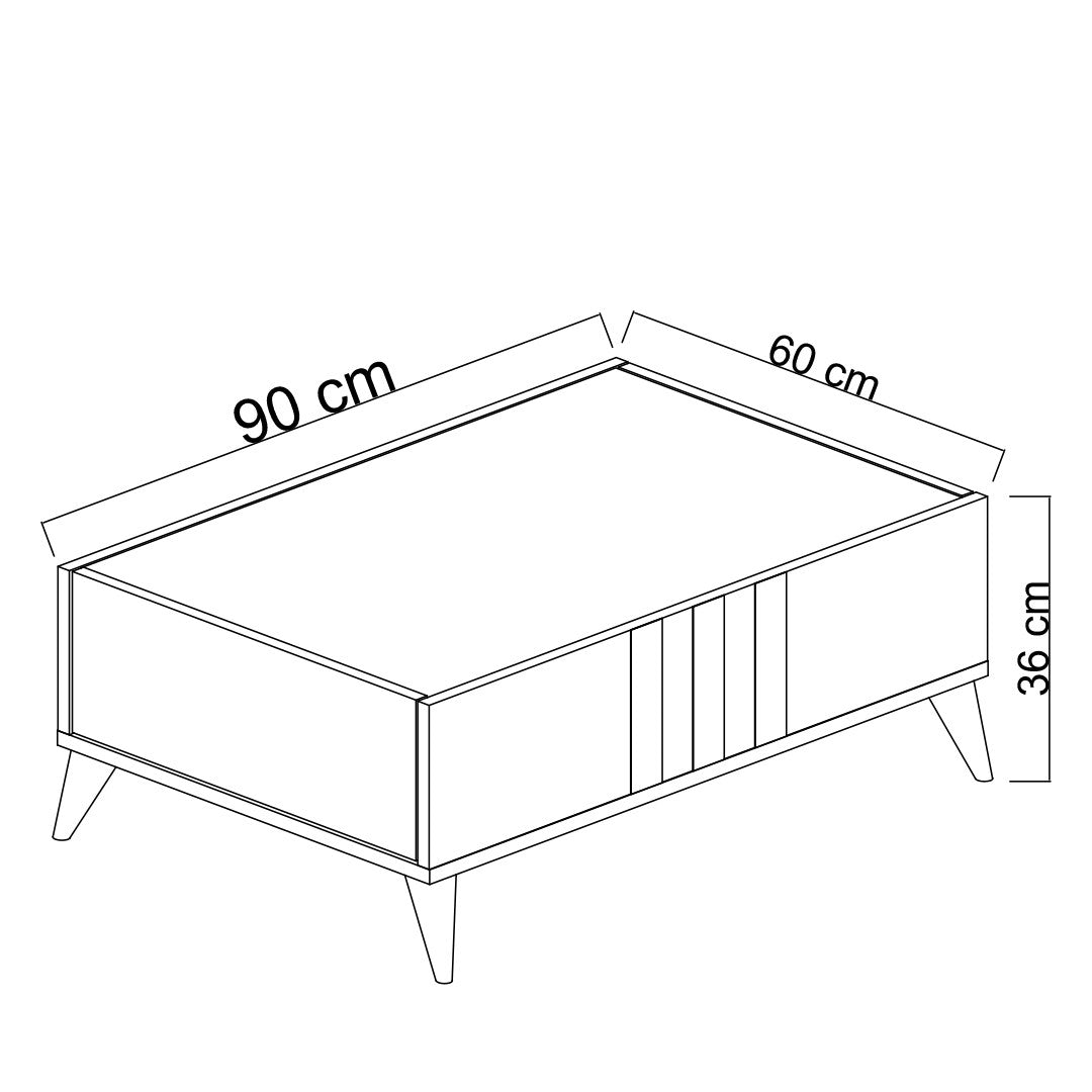 Table basse avec porte basculante Ieraene 39x90cm Blanc, Anthracite et Or