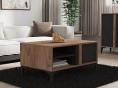 Table basse avec rangement Caras 60x90cm Bois foncé et Anthracite