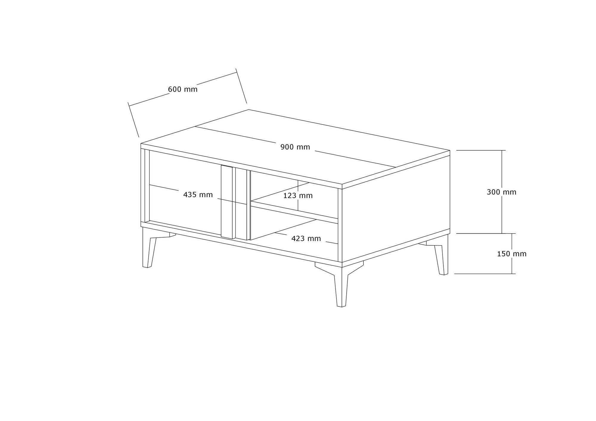 Table basse avec rangement Caras 60x90cm Bois foncé et Anthracite