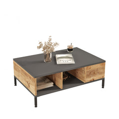 Table basse avec rangement Ginny 60x90cm Anthracite et Chêne clair