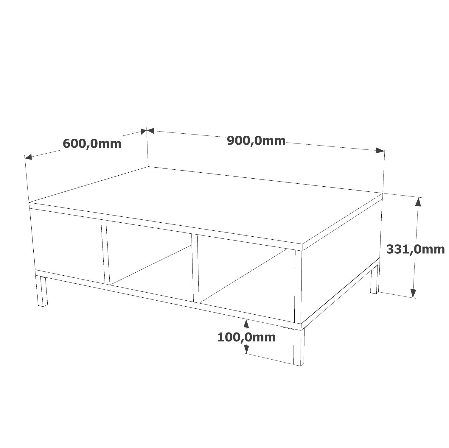 Table basse avec rangement Ginny 60x90cm Anthracite et Chêne clair