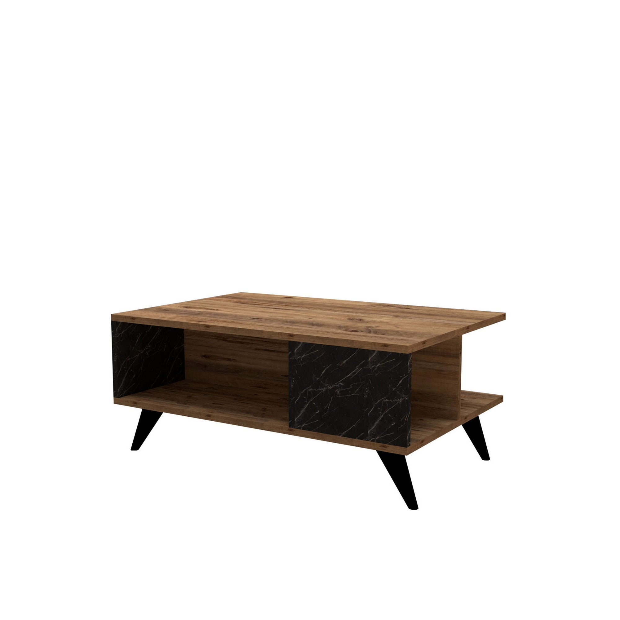 Table basse Bianca L90xP60cm Bois et Effet marbre Noir