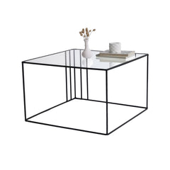 Table basse carrée Neway 50x50cm Verre Transparent et Métal Noir