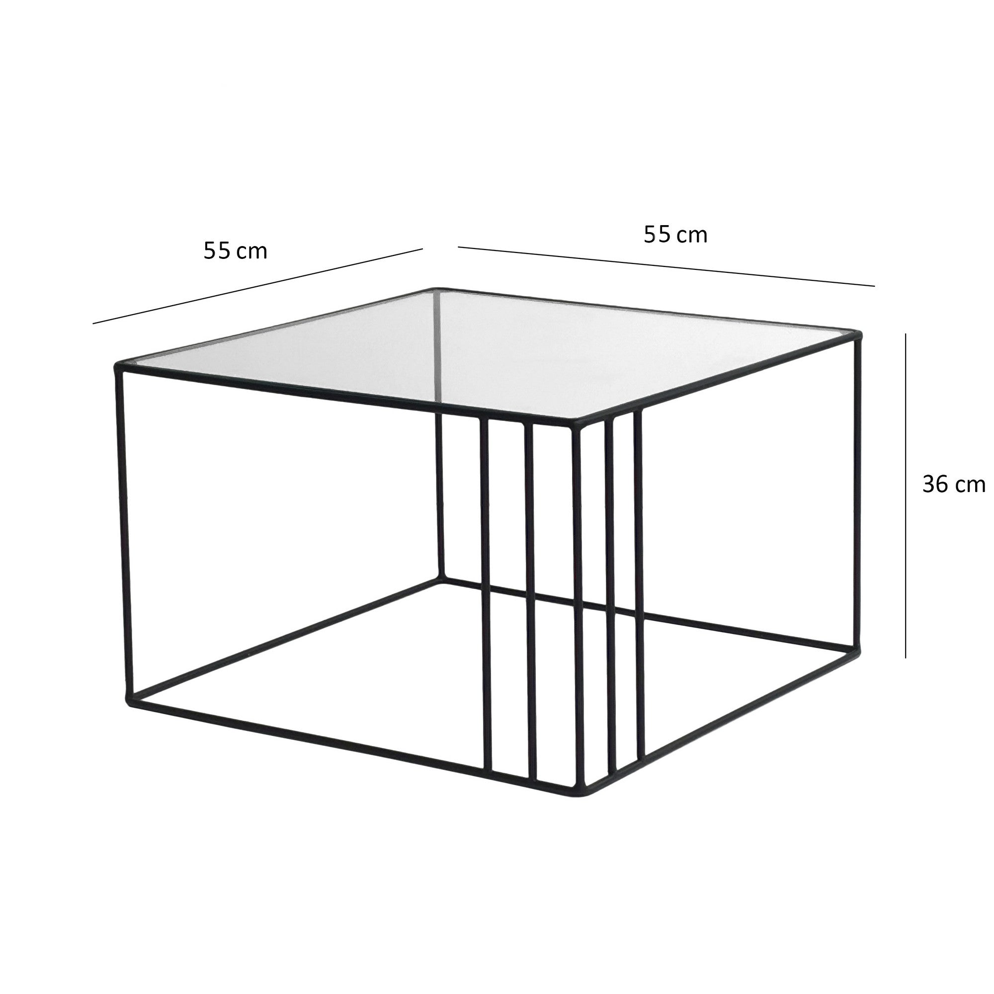 Table basse carrée Neway 50x50cm Verre Transparent et Métal Noir