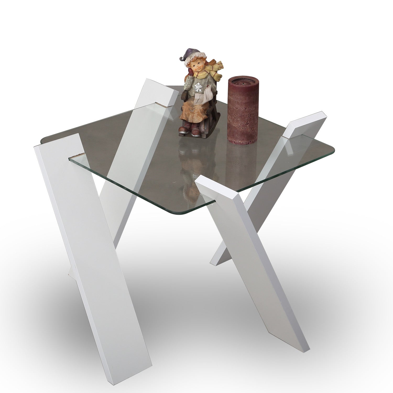 Table basse carrée Perspicuus Bois Blanc et Verre Transparent