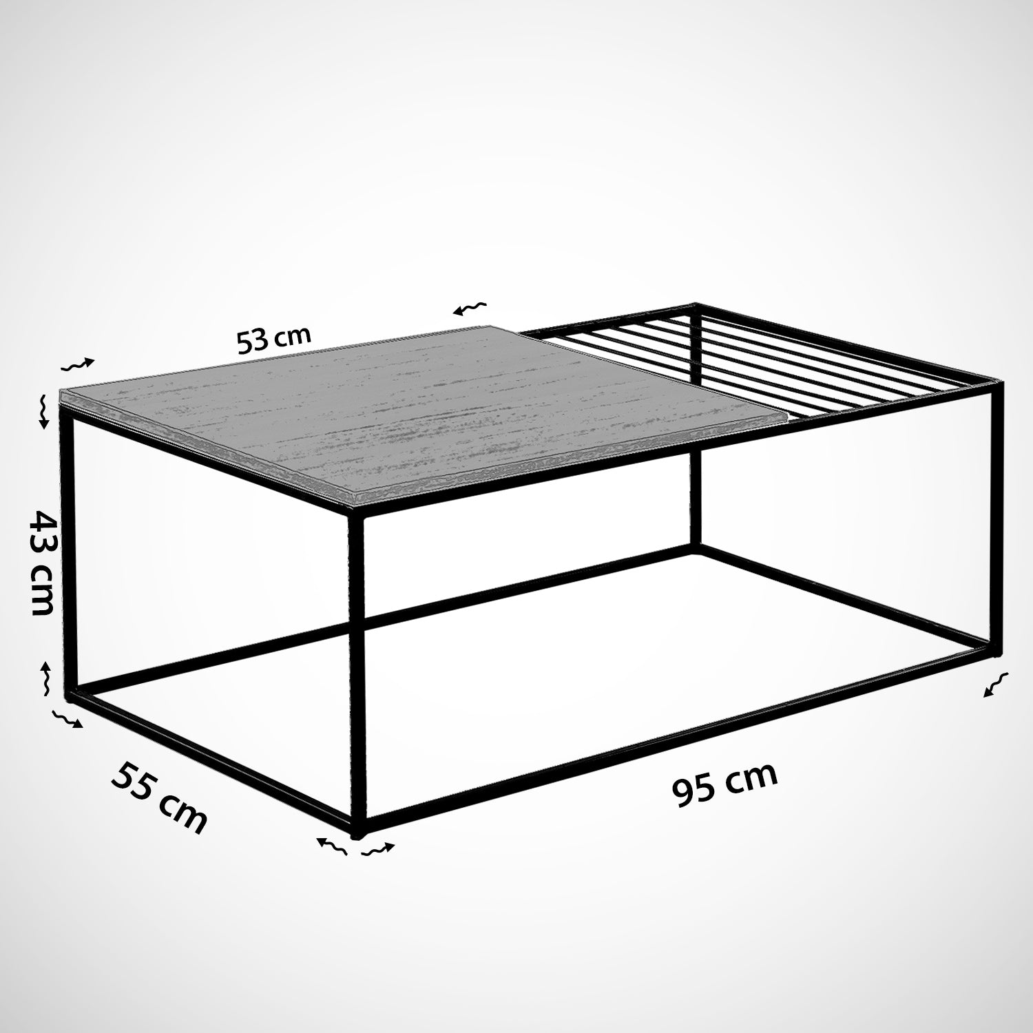 Table basse Conalo L95xP55cm Métal Noir et Bois Chêne