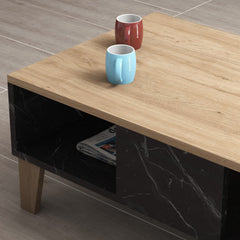 Table basse Delectatio Bois Chêne et Effet Marbre Noir