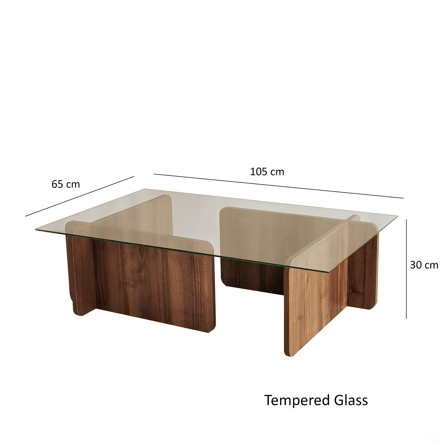 Table basse design Alazar 105cm Bois foncé et Verre Transparent