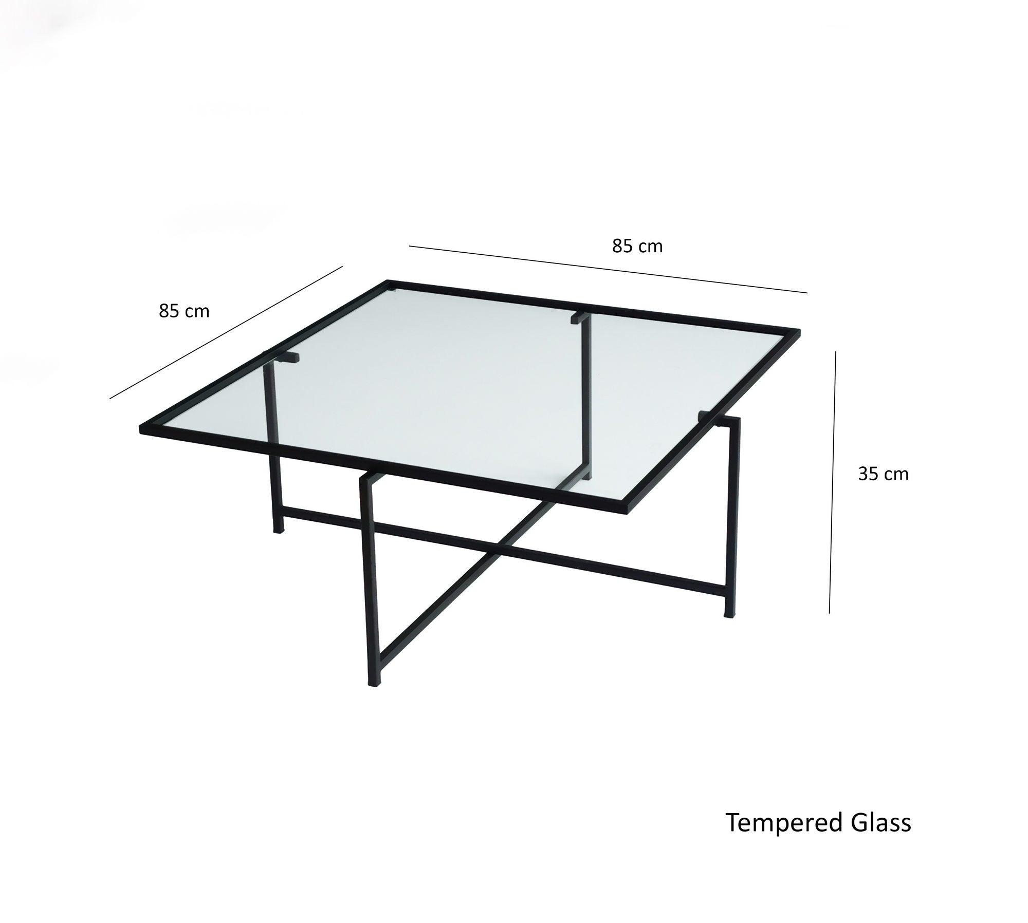 Table basse design Marsyas 85cm Verre Transparent et Métal Noir