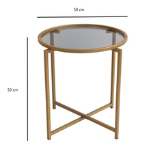 Table basse Extrahere Ø50 x H50 cm Métal Or et Verre Trempé Fumé