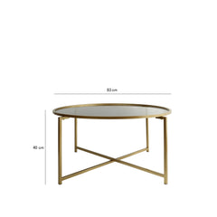 Table basse Extrahere Ø83 x H40 cm Métal Or et Verre Trempé Fumé