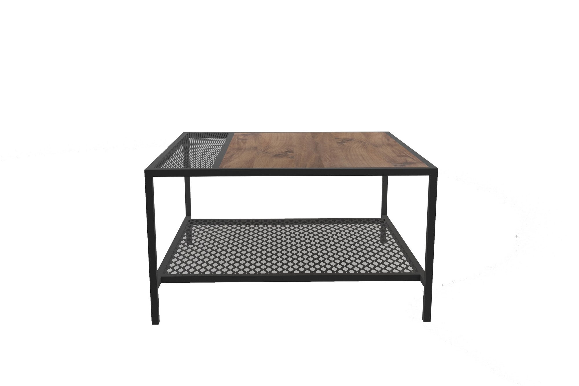 Table basse Fionn L80xP80cm Bois Pin foncé et Métal Noir