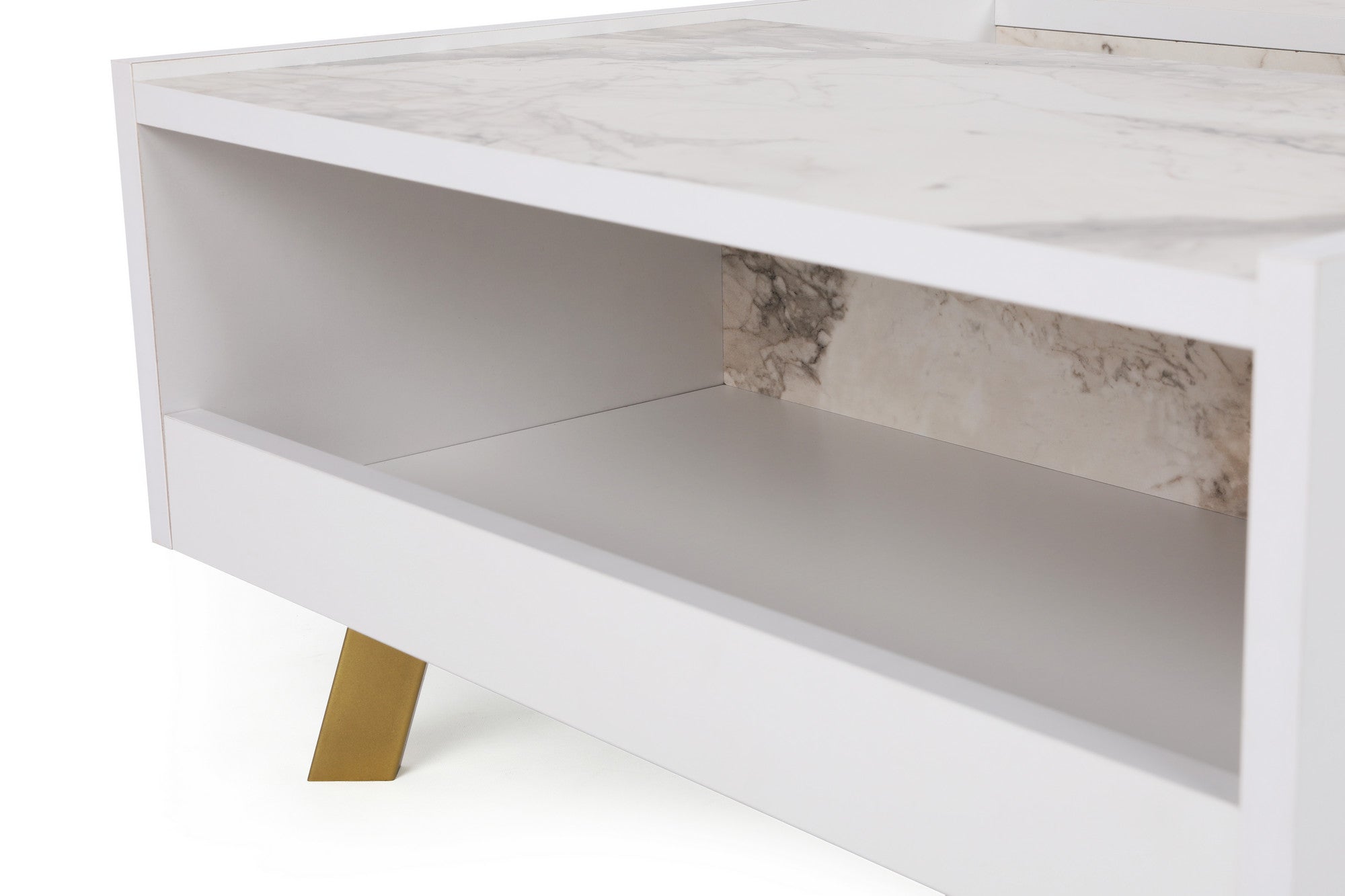 Table basse multi rangement Sophisticari Effet Marbre Blanc