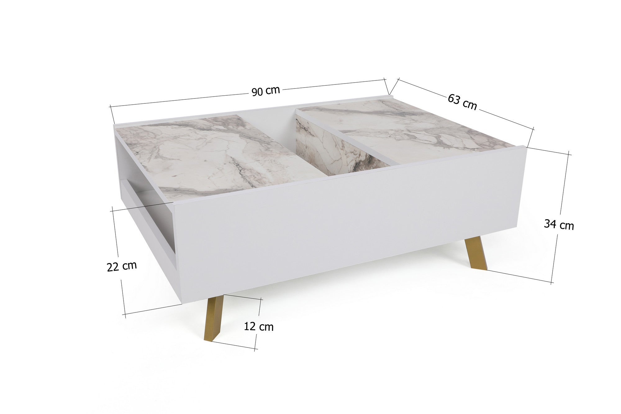 Table basse multi rangement Sophisticari Effet Marbre Blanc