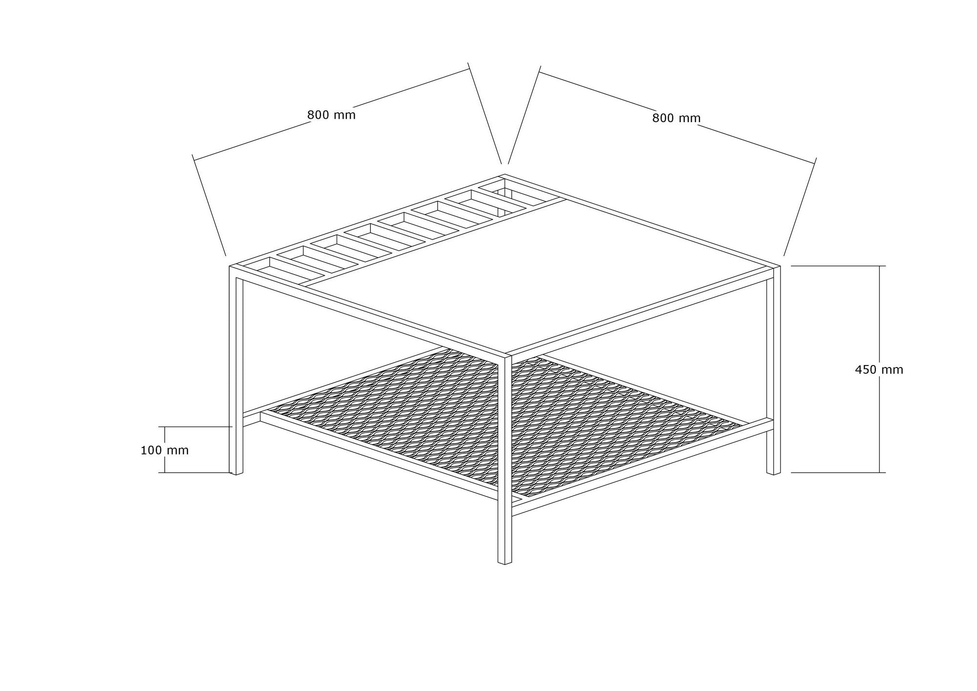 Table basse Oisin L80xP80cm Bois Pin foncé et Métal Noir