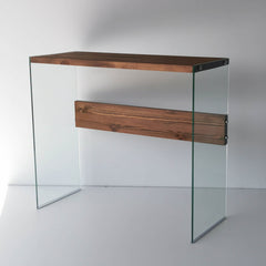 Table console Translucens 91cm Verre trempé Transparent et Bois Massif Naturel