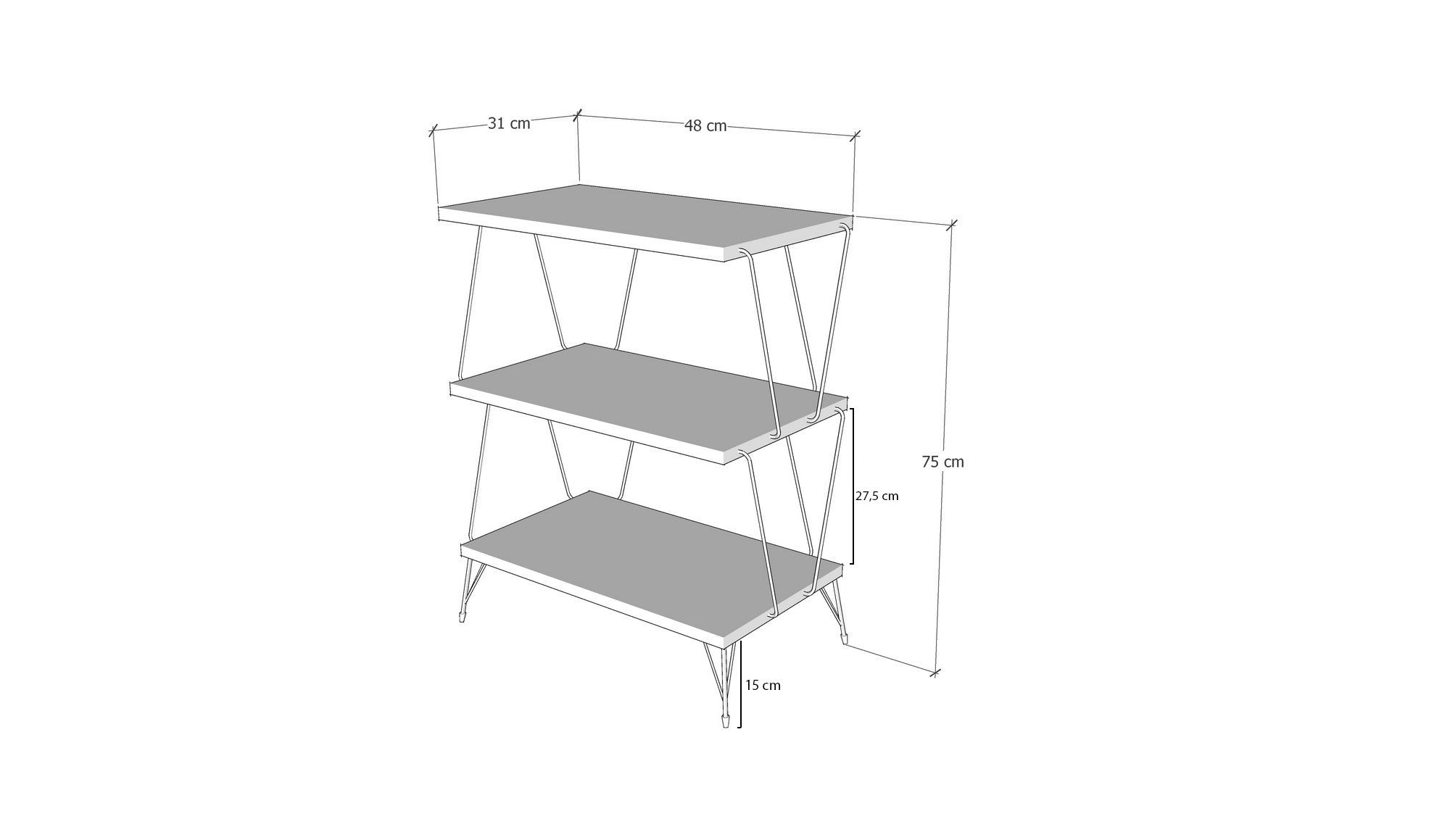 Table d'appointe 3 étages Ozone Métal Noir et Bois Anthracite