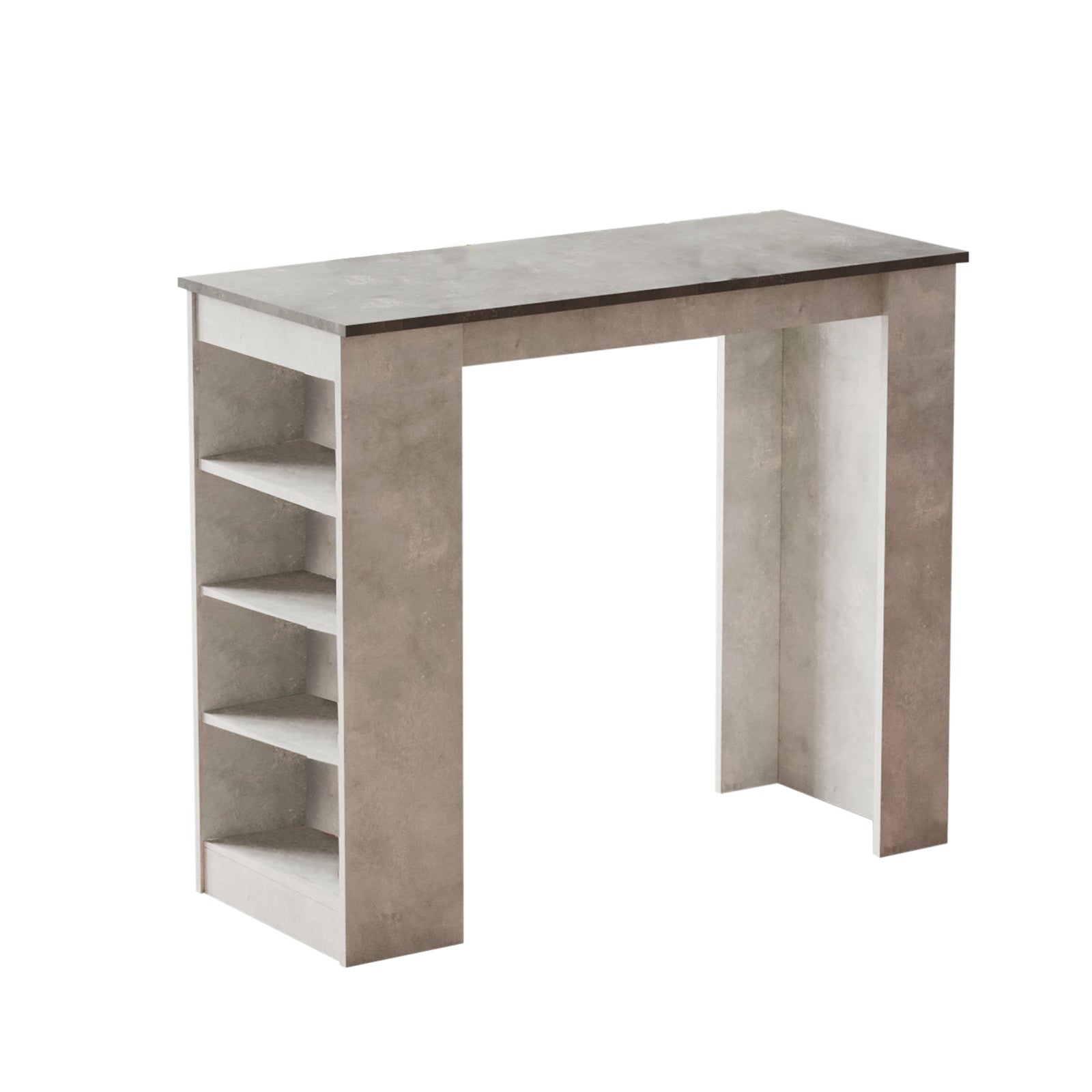 Table de bar avec 3 étagères Fergus L120xH101cm Gris clair et foncé Effet béton