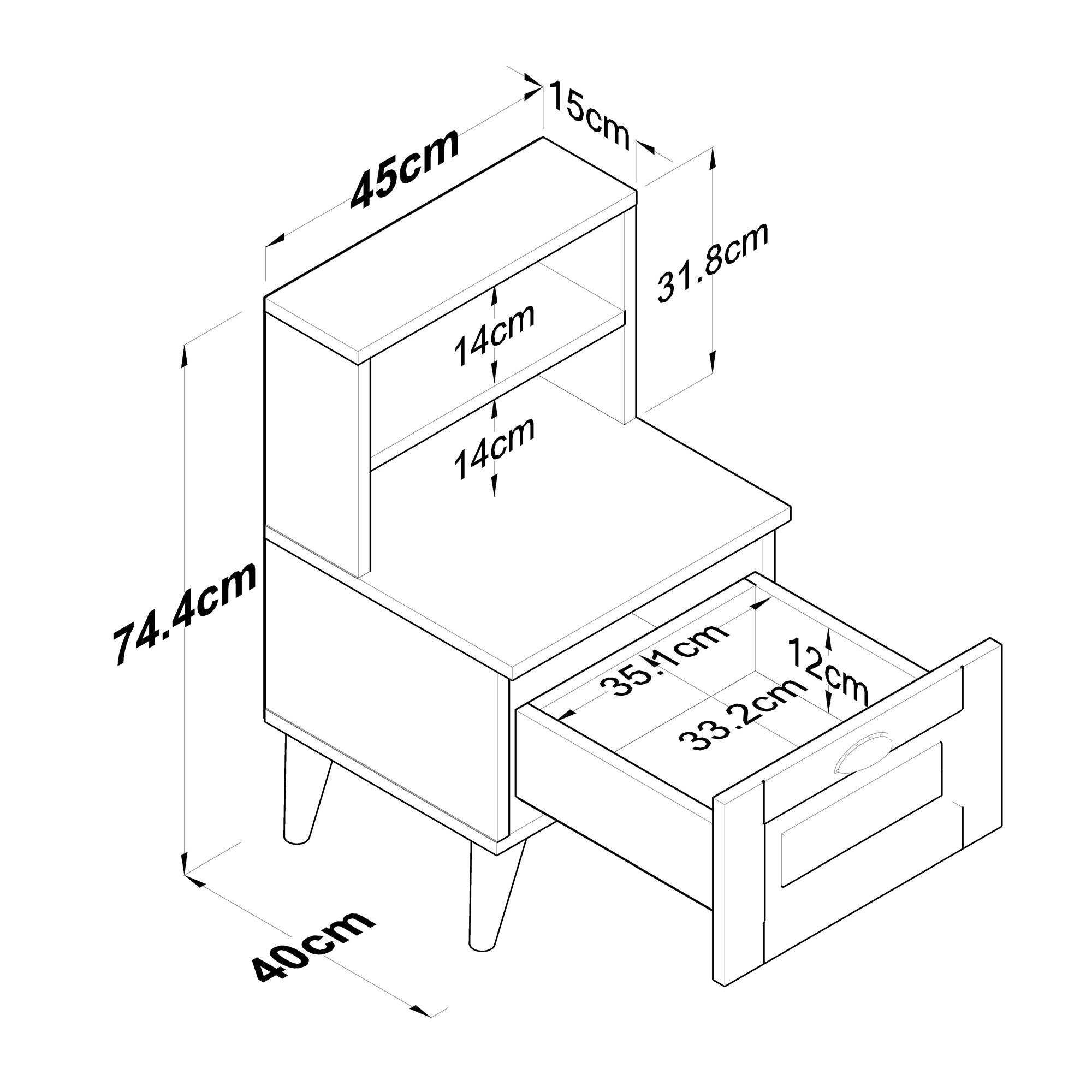 Table de chevet 1 tiroir Aziouel L45xH74,4cm Bois clair et Blanc