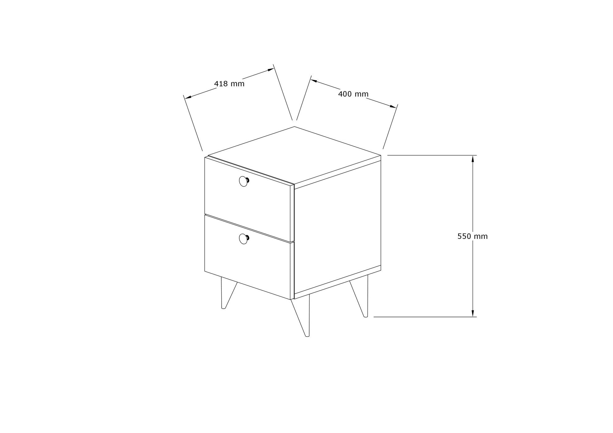 Table de chevet 2 tiroirs Kastis 40x55cm Bois Naturel et Blanc