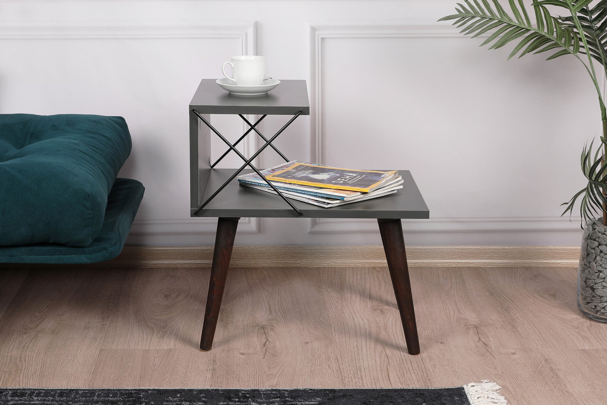 Table de chevet Wyda H55cm Bois Anthracite