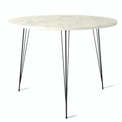 Table ronde Gillson D90cm Métal Noir et Bois Effet Marbre Blanc