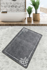 Tapis de salle de bain Nuja 70x120cm Motif Géométrique Blanc et Gris