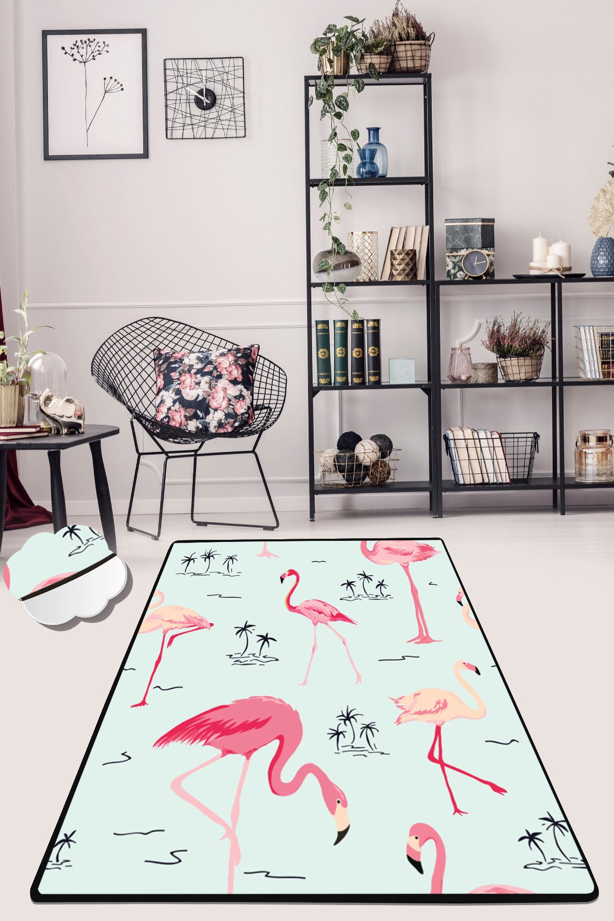 Tapis Laurila 80x140cm Velours Motif Flamants rose