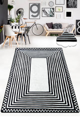 Tapis Meddur 150x240cm Velours Motif Rectangles Noir et Blanc