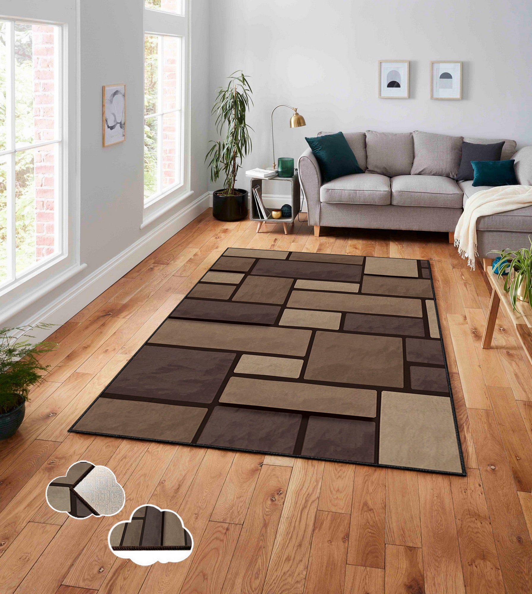 Tapis Natalia 160x230cm Motif Rectangle nuance de Marron dessous feutre antidérapant