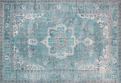 Tapis Tidar 75x230cm Motif Arabesque antique Bleu clair