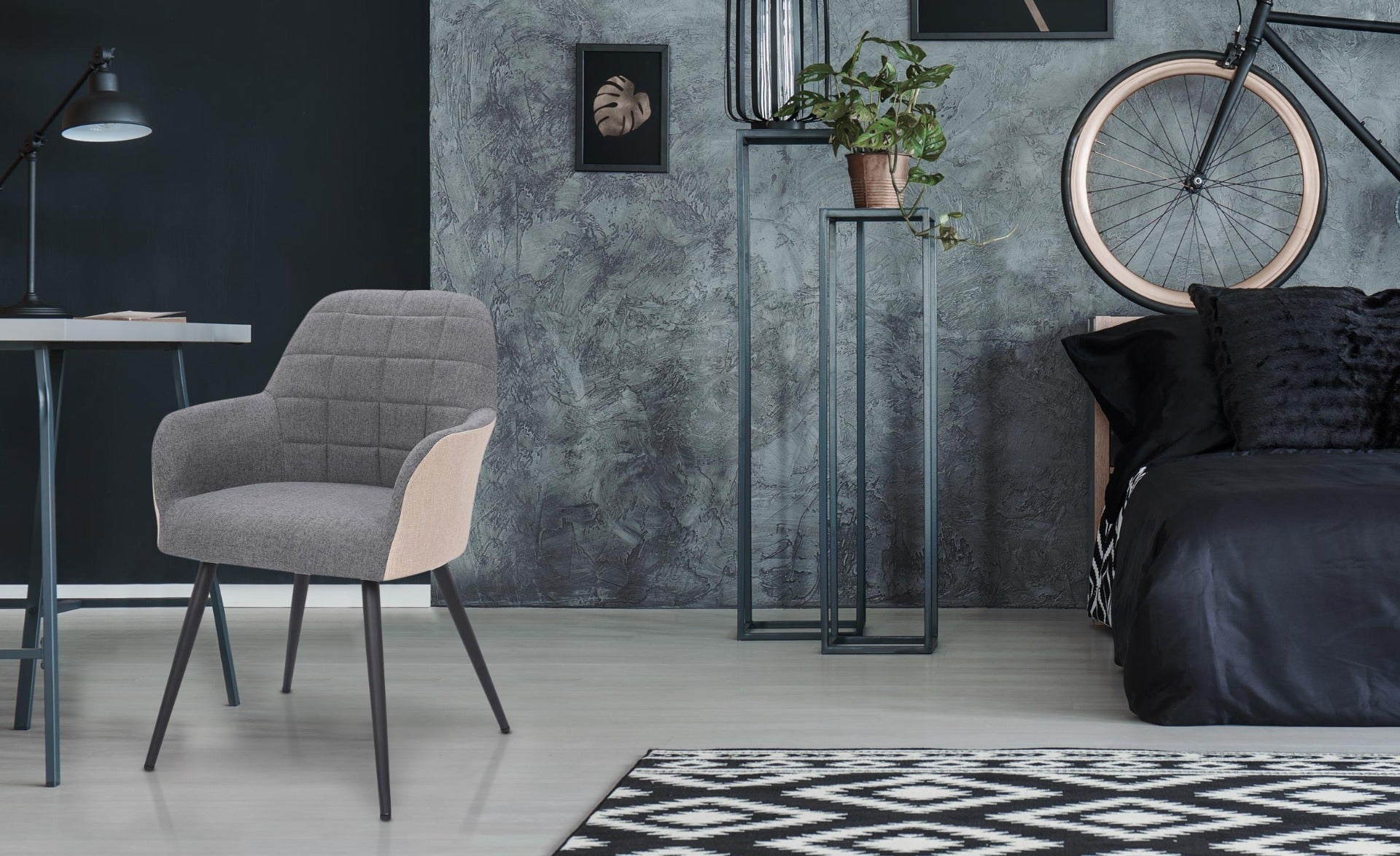 Lot de 2 Chaises / Fauteuils Unika Tissu Gris et Beige