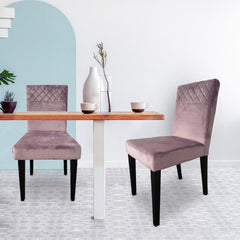 Lot de 2 chaises en velours rose avec pieds en bois