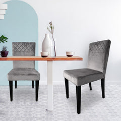 Lot de 2 chaises en velours argent avec pieds en bois
